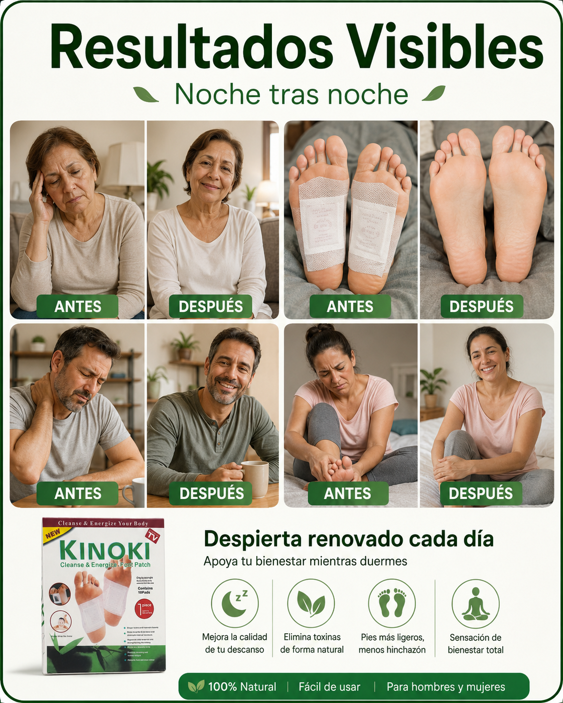 Kinoki™ Pro – Parches para Pies de Uso Nocturno y Bienestar Diario